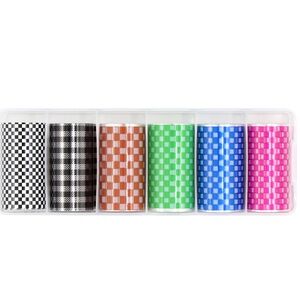 LT New Checkered Gingham Plaid Nail Art Box 6 Nail Foils Pink Blue Brown Green